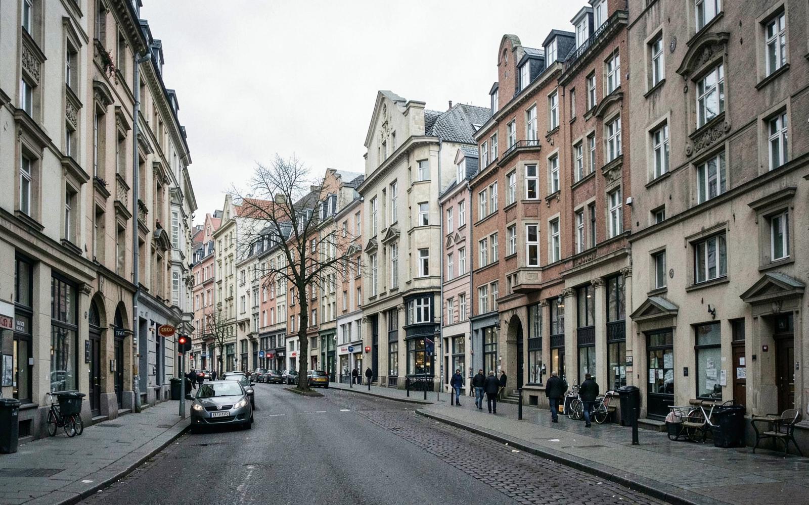 Residential street with classic apartment buildings in Copenhagen
